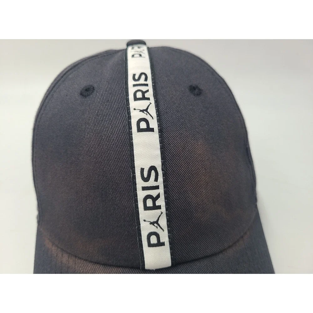 Paris Saint-Germain PSG Jordan Distressed Strapback Hat Cap Soccer Futbol Black‎